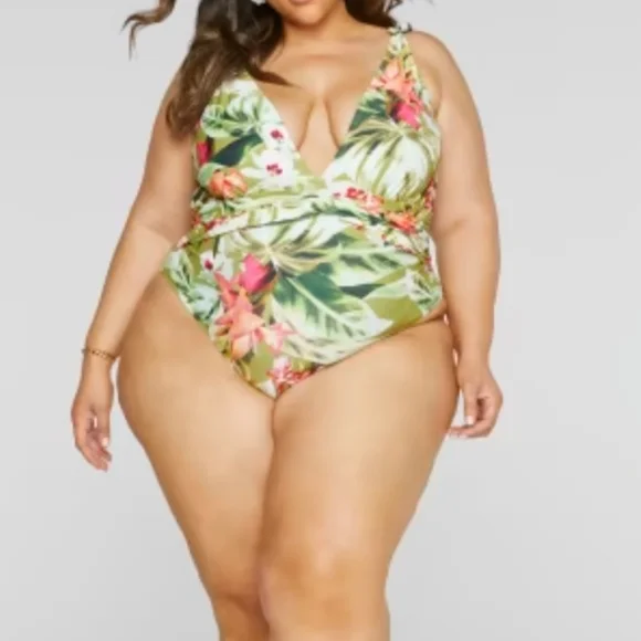 FTF Low-Cut One Piece Swimsuit (Tropical Print) - Picture 3 of 10